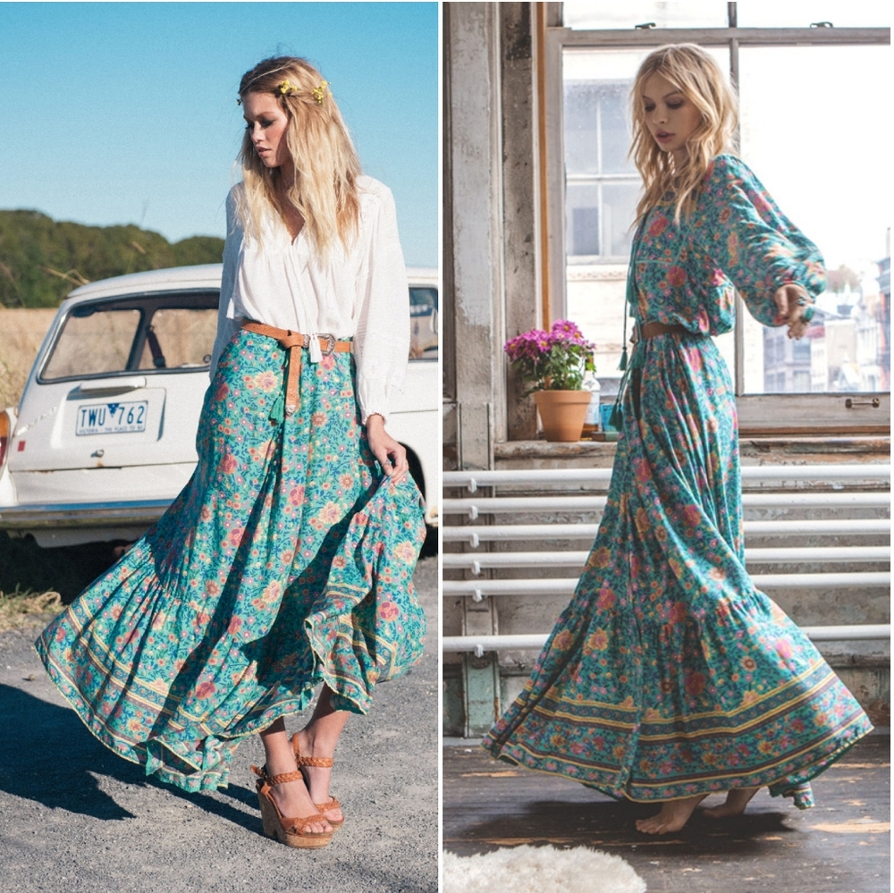 New spell original drop folk town maxi skirt turquoise L folktown NWT teal og - Picture 3 of 16